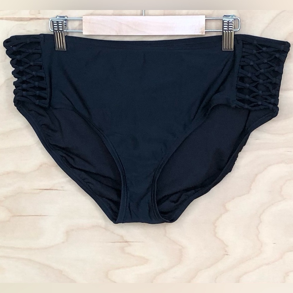 Ashley Graham Black Bikini Bottom With Braided Side Straps Womens Sz 14